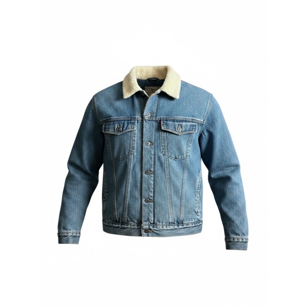 Vintage L.L. Bean Denim Sherpa-Lined Jacket in Light Blue - Large